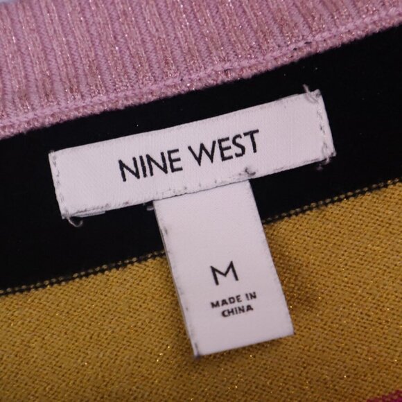 METALLIC STRIPE SWEATER M Nine West Bright Colorful Casual Spring Easter Office - Picture 4 of 12